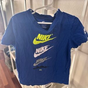 Nike Kids Blue Tee with Multicolor Logo